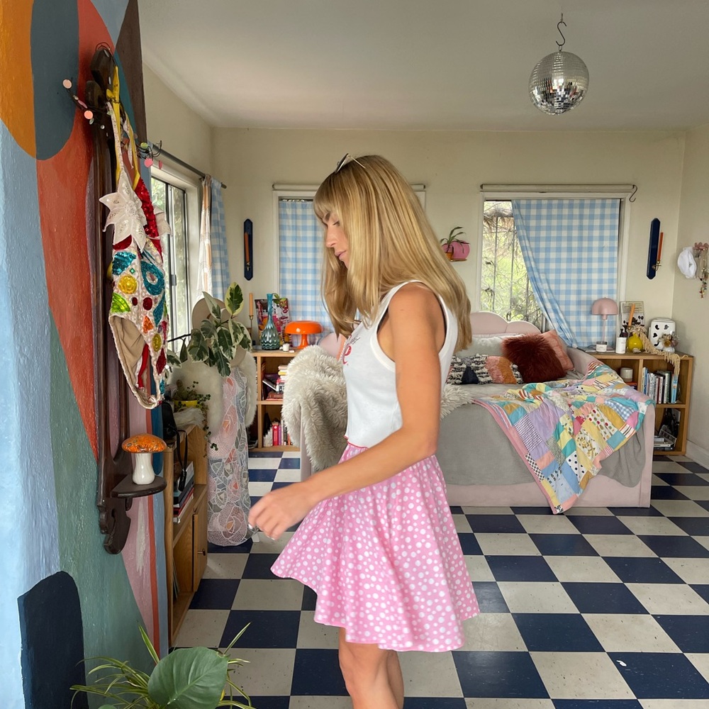 Vintage Pink Polka Dot Mini Skirt - Picture 6 of 10